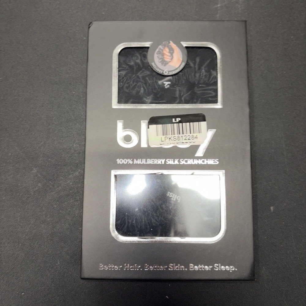 Black Blissy Scrunchies 100% Mulberry Silk Six Pack 20754